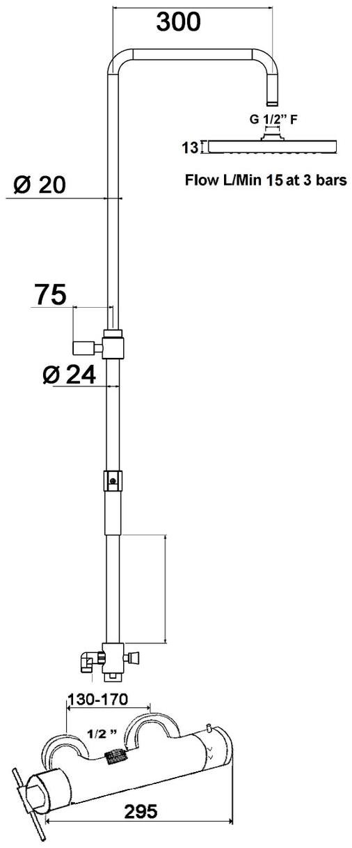 rvb Настенная термостатическая душевая стойка с ручным душем Dynamic 4527.11.74 - Вид №1