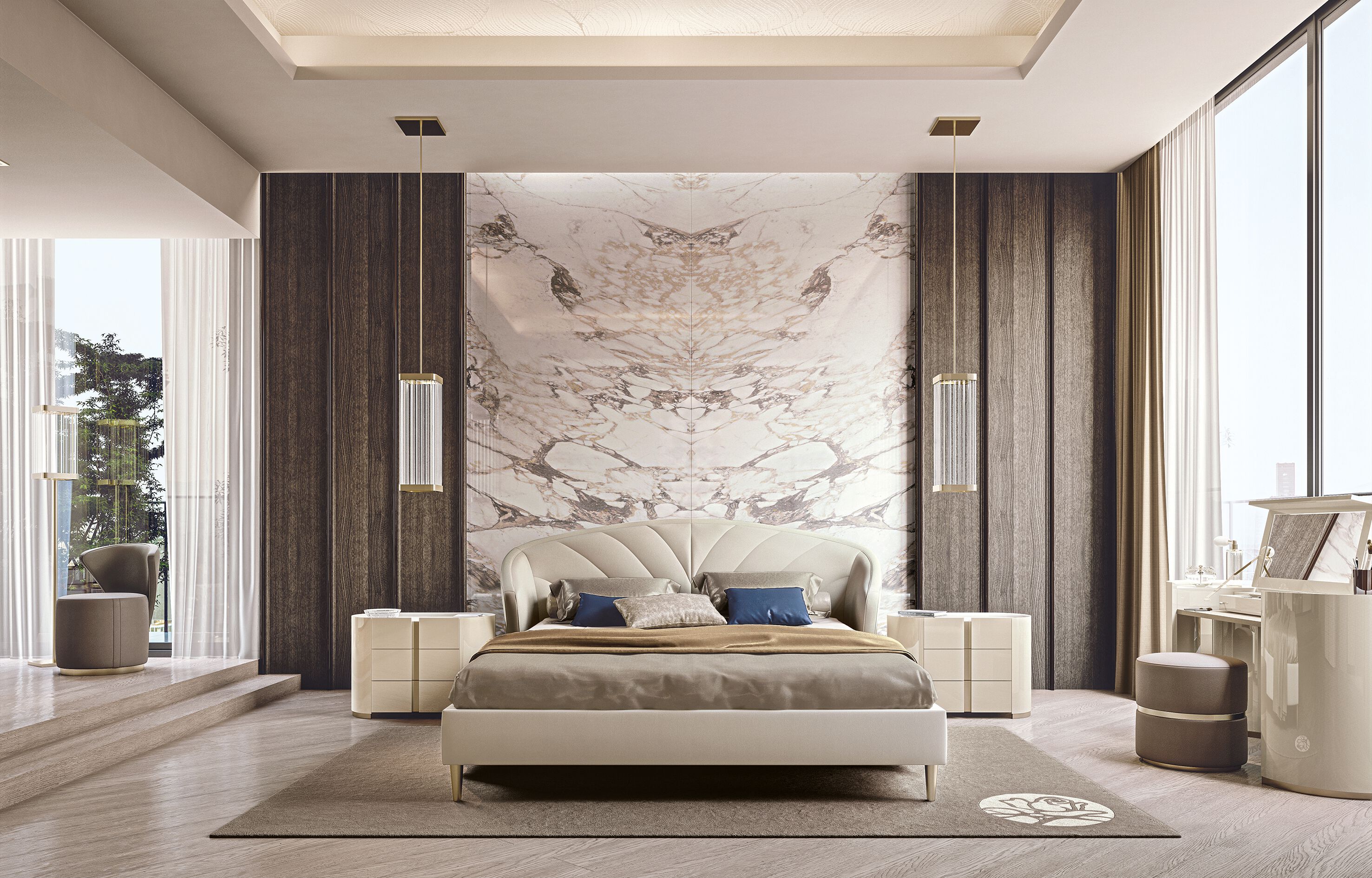 Двуспальная мягкая кровать из ткани Bizzotto Italia Atmosphera ARCH-00096157 - Вид №1