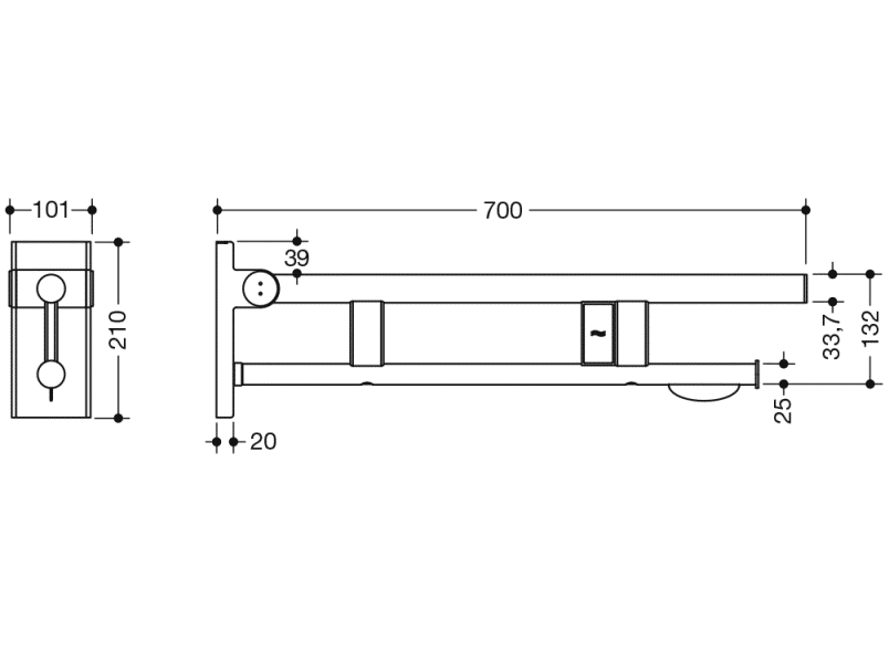 900.50.11040 Двойной шарнирный опорный рельс, конструкция a HEWI Stützen  - Вид №1