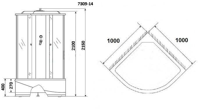Душевая кабина NG- 7309-14 (1000х1000х2150) высокий поддон(40см) стекло МАТОВОЕ Niagara ECO - Вид №2