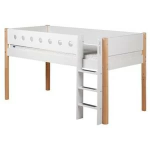 Кровать Flexa White с лестницей, 190 см, белая лакированная