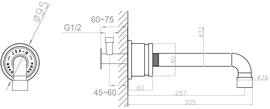 JEE-O Настенный излив из нержавеющей стали Soho 700-3900/2/8/9 - Вид №2