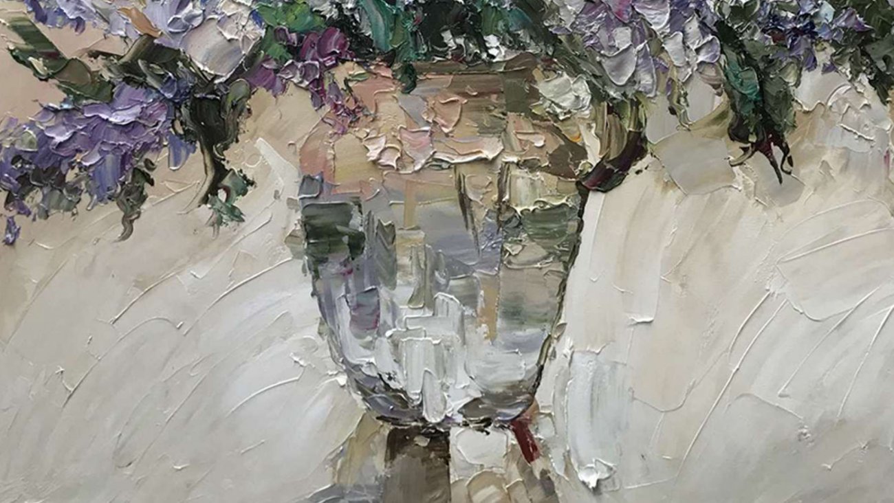 Картина на холсте 100х100 см "Цветы Виола" EVENHOME КАРТИНЫ МАСЛОМ 129934 Голубой;серый;разноцветный  - Вид №1