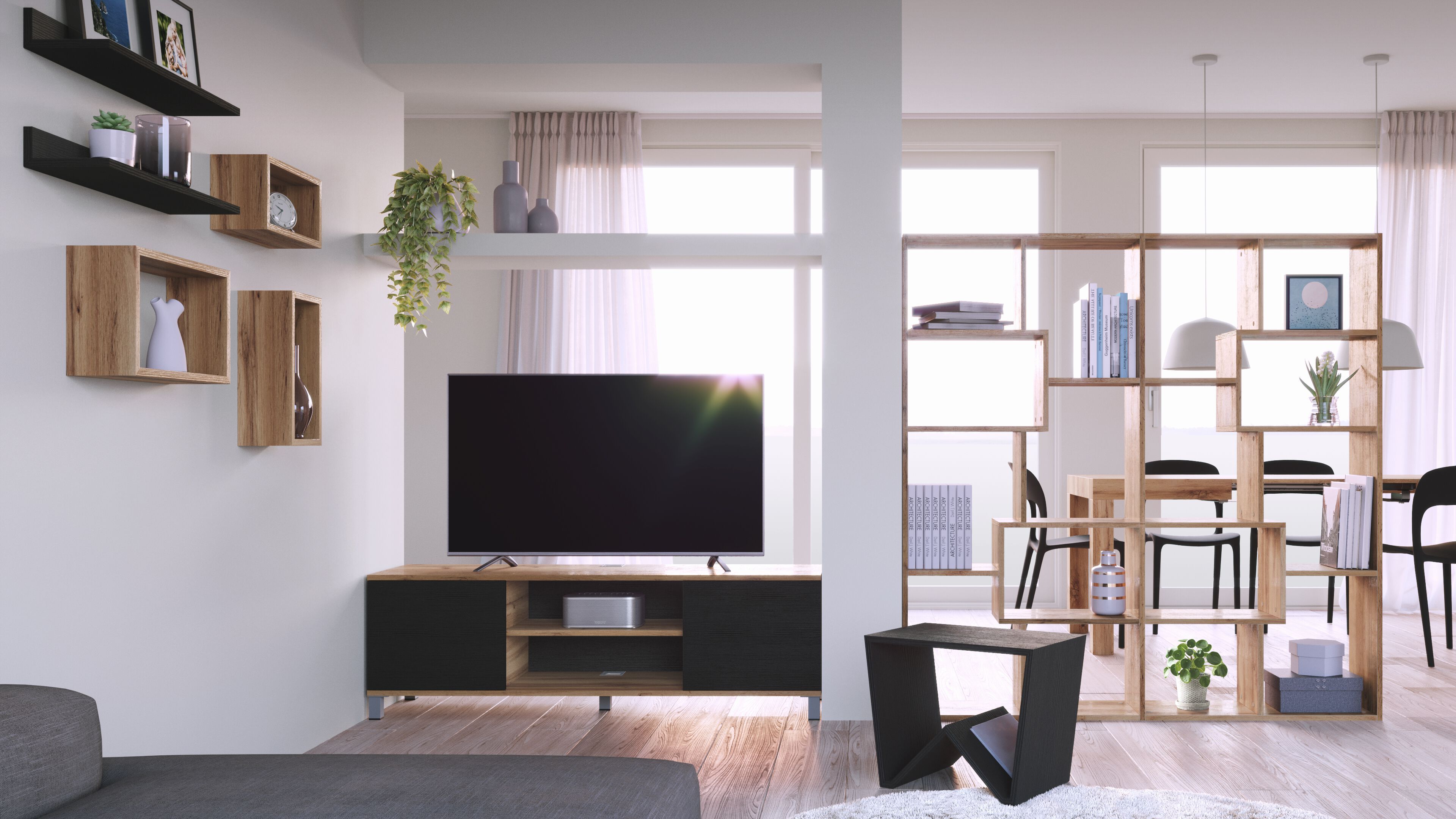 Мебель для телевизора из меламиновой ткани с системой кабельных втулок и распашными дверцами Mobili Fiver Rachele ARCH-00106865 - Вид №30