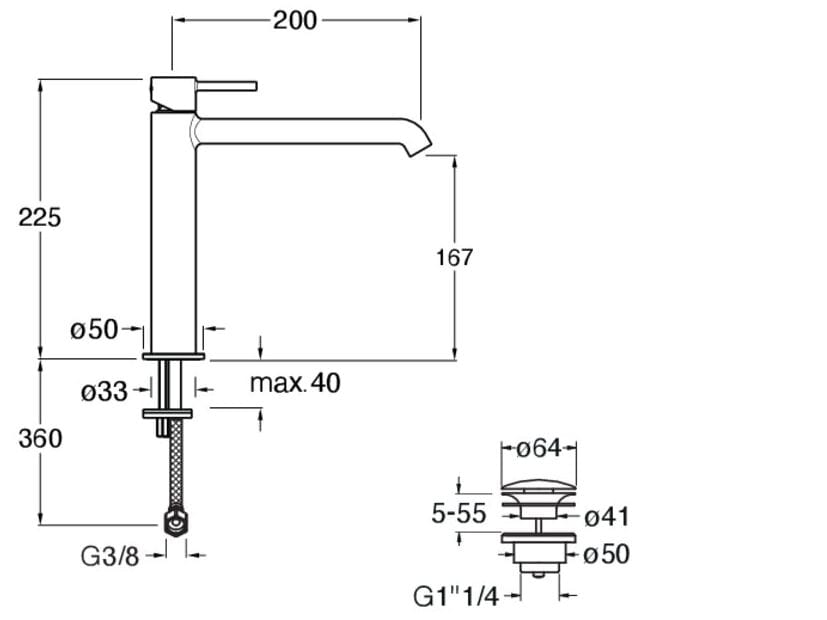 Смеситель для раковины с автоматическим сливом CRISTINA Rubinetterie Phi ARCH-00003594 - Вид №1