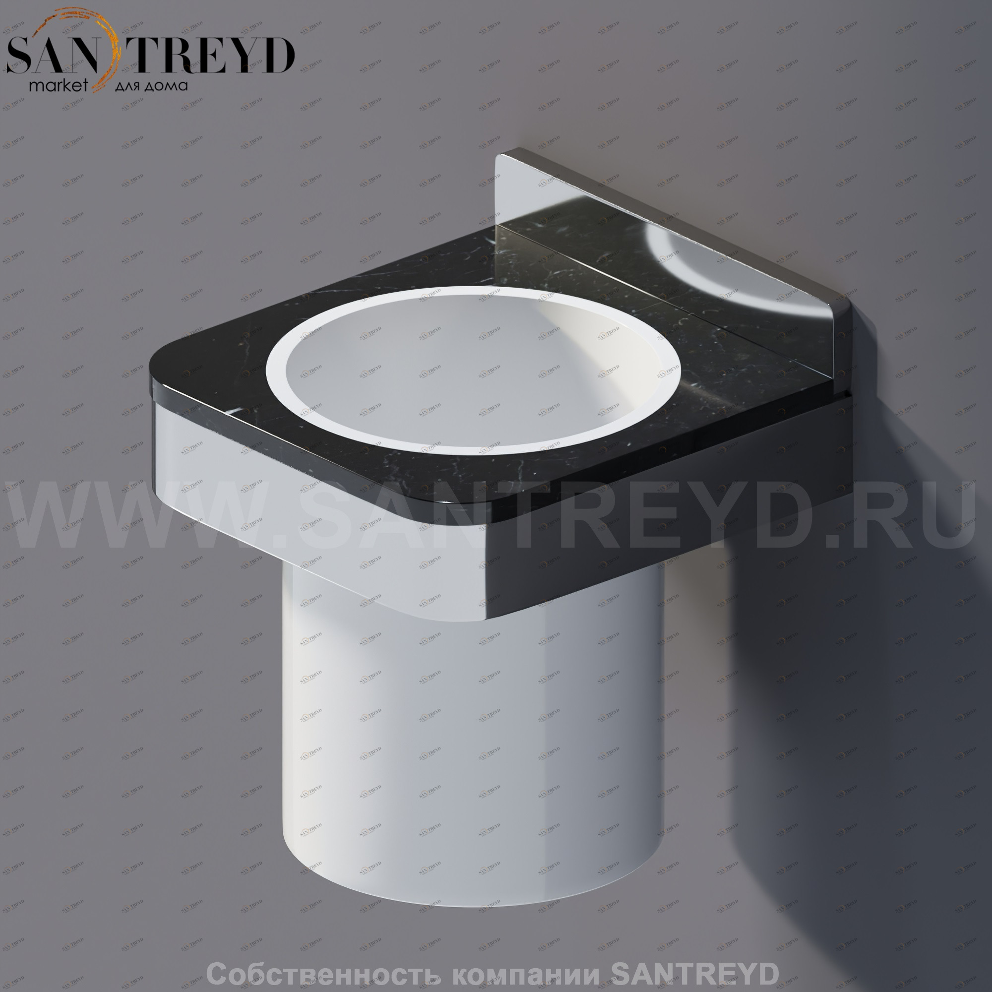 Agape MEMORY Держатель для зубных щеток с полкой из черного мрамора в хромированном каркасе AMEM853ANM