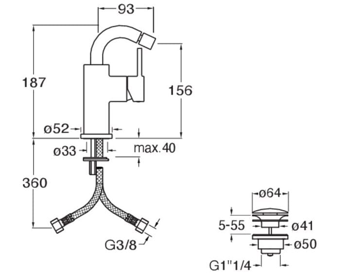 Однорычажный смеситель для биде с автоматическим сливом CRISTINA Rubinetterie Phi ARCH-00069428 - Вид №1