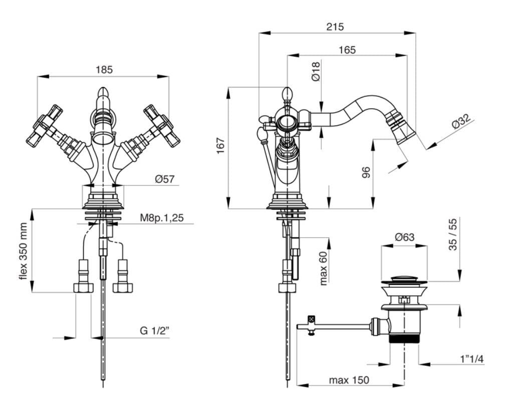 Смеситель для биде с одним отверстием Gentry Home Ascot ARCH-00049145 - Вид №2