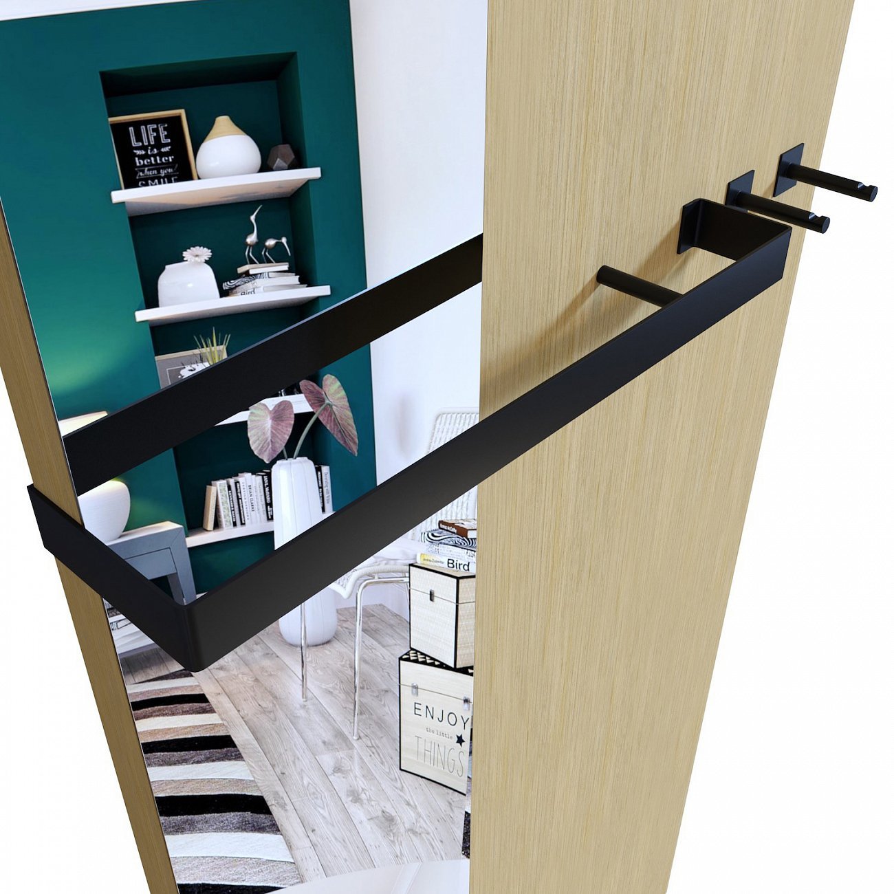 Зеркало настенное с панелью с полкой и крючками 260х105 см бежевое Duo BRAGIN DESIGN TUBE 00-3862378 Бежевый - Вид №1