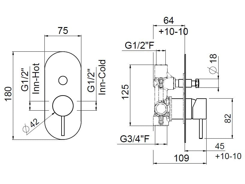 Нержавеющая сталь встраиваемые однорычажный смеситель для душа CARIMALI Navis ARCH-00043961 - Вид №1
