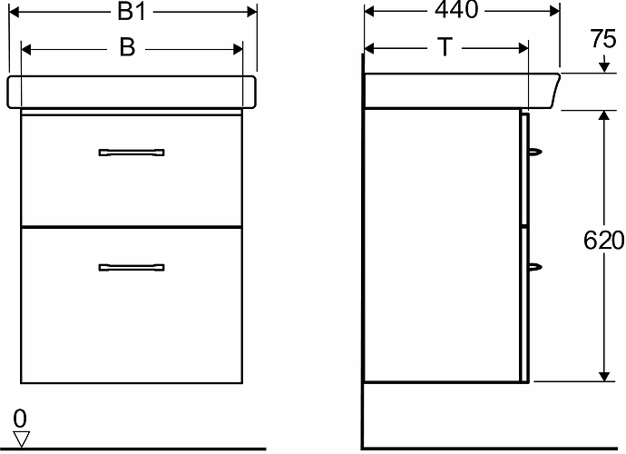 9616731001 Комплект умывальника IDO Glow Square с основанием для умывальника, два ящика, Ш = 600 мм, Ш1 = 600 мм, Т = 377, темно-коричневый  - Вид №5