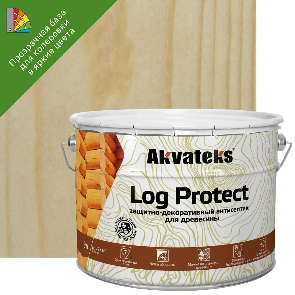 АКВАТЕКС LOG Protect - защитно-декоративный антисептик для древесины 9 л 86364512