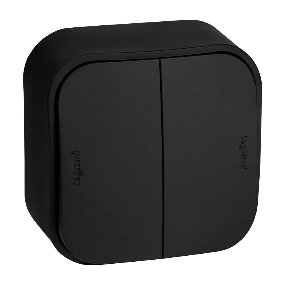 Выключатель проходной накладной Legrand Quteo 2 клавиши цвет черный STLM-2073229 - Вид №1