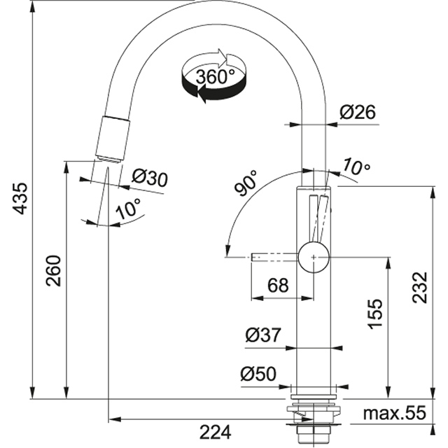 Смеситель кухонный  Поворотный ноcик Up & Down Franke Pescara Поворотный ноcик Up & Down Хром - Вид №1