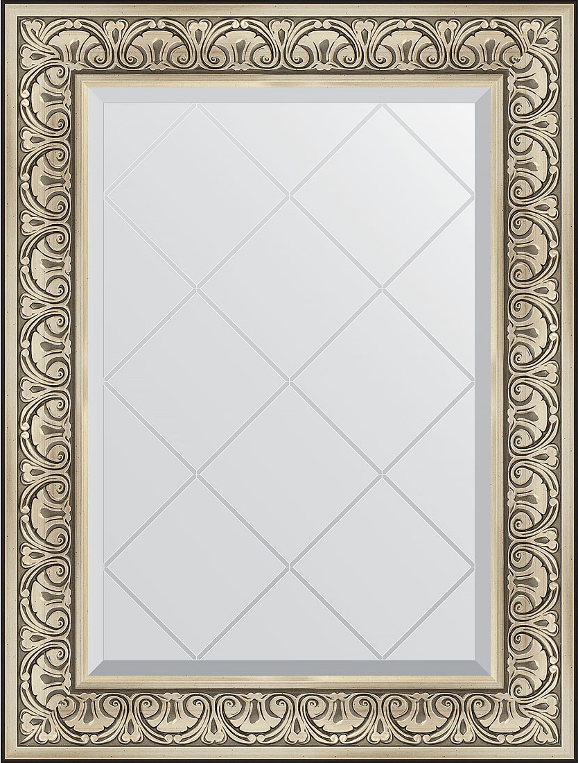BY 4123 Зеркало с гравировкой в багетной раме - барокко серебро 106 mm EVOFORM Exclusive-G