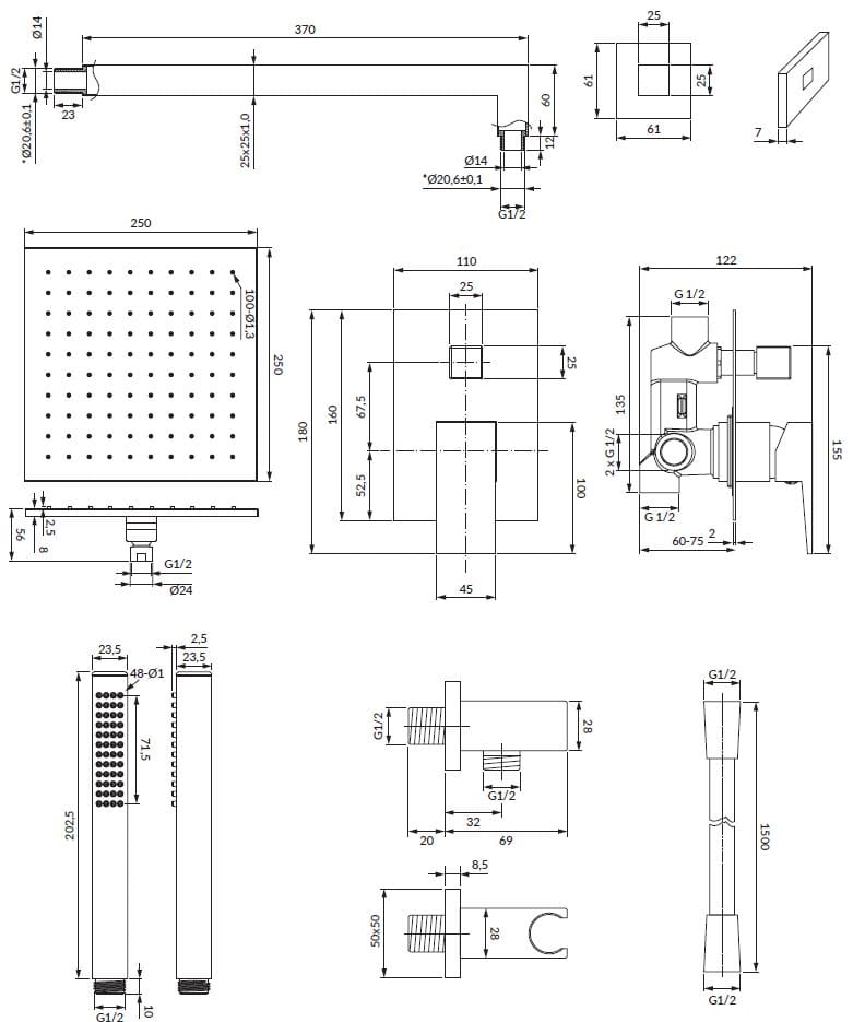 Набор для душа с ручным душем и душем OMNIRES Fresh ARCH-00148337 - Вид №1