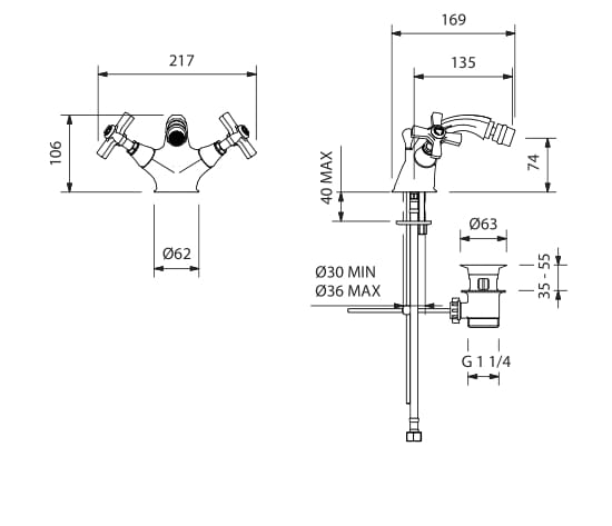 Смеситель для биде с одним отверстием и отдельными розетками Park Avenue Crowe ARCH-00098620 - Вид №2