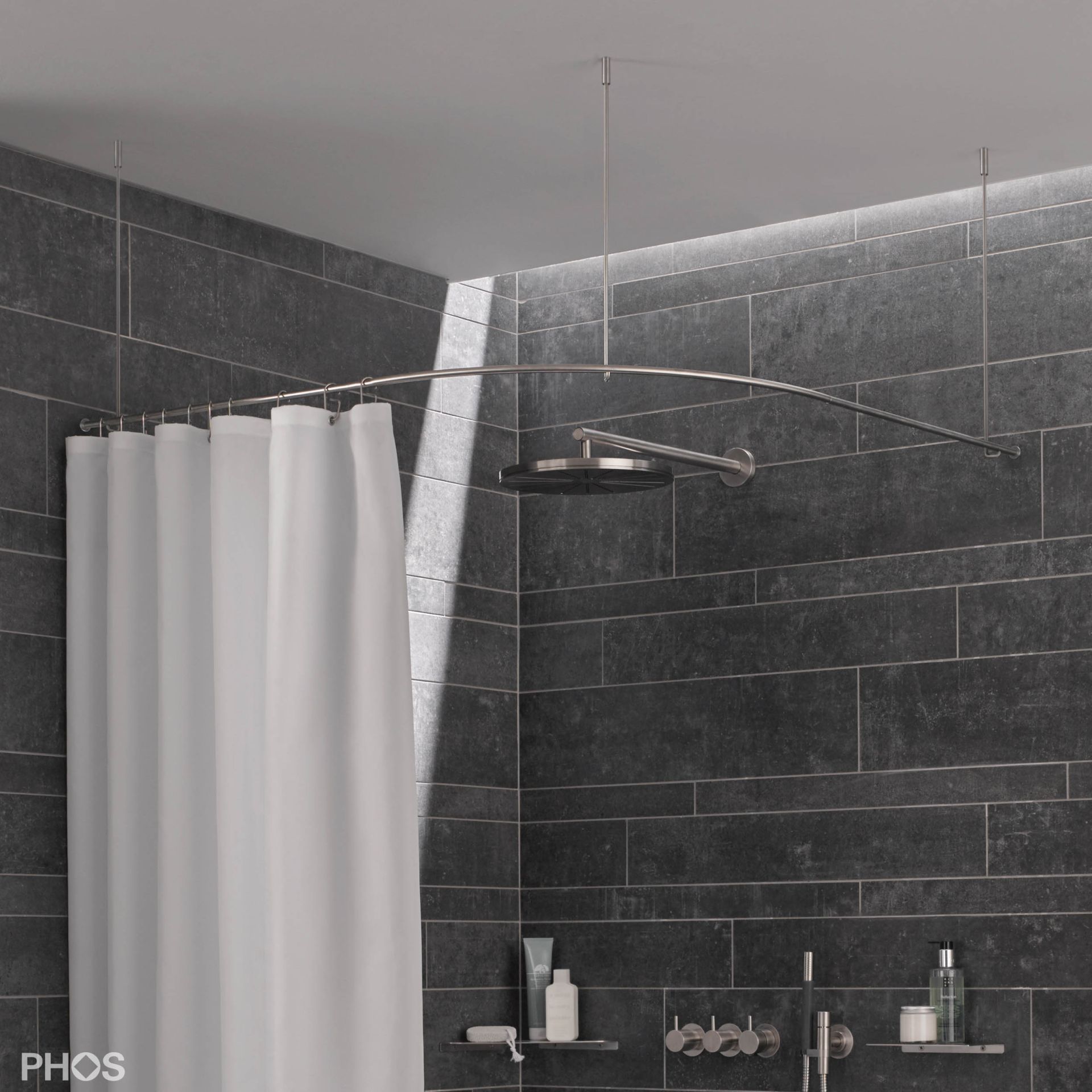 DSB300-1100F Стержень для душевой занавески четверть круга с радиусом дуги 30 см, 110 x 110 см для крепления к потолку PHOS 