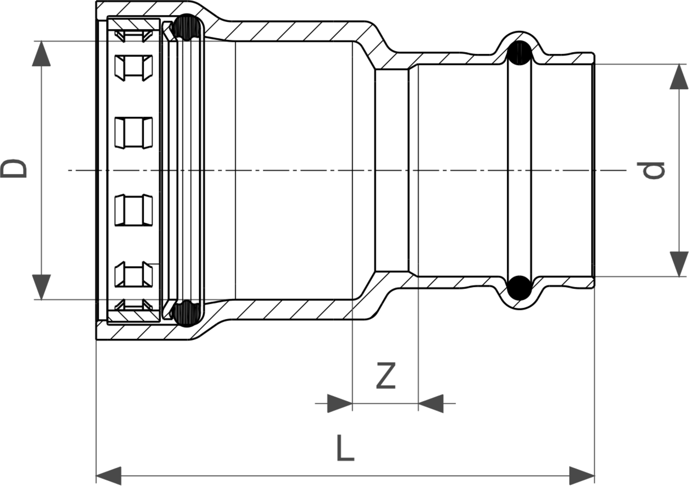 736 316 Модель 4213.2 Трубопроводные системы  Sanpress Inox  Переходники/​переходные угольники Santreyd  - Вид №3
