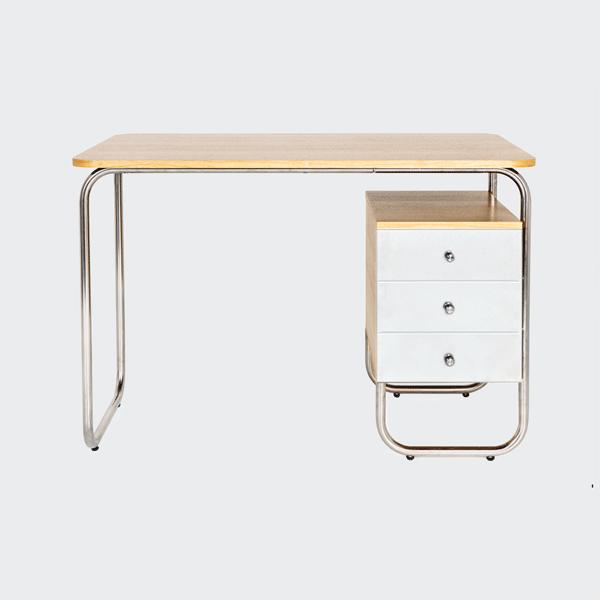 Стол рабочий письменный на металлических ножках с белой тумбой Bauhaus WOODI  00-3966077 Беленый дуб;бежевый;белый  - Вид №2