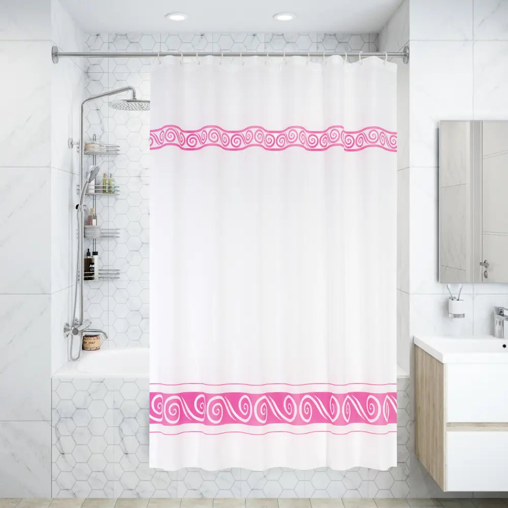 Штора для ванны Bacchetta Ricciolo Rosa с кольцами 180x200 см полиэстер , цвет мультиколор 84621385 STLM-2180750 Шторы текстильные