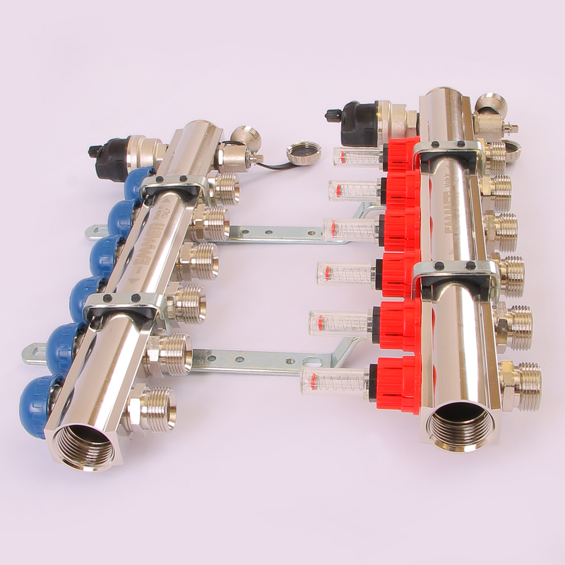 Коллекторная группа TOPWAY с термостатическими вентилями и расходомерами с резьбой под евроконус EMMETI 1"x3/4"ЕК 6 выходов 01298218 - Вид №2