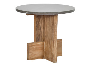 Высокий круглый стол из тикового дерева с мраморной столешницей