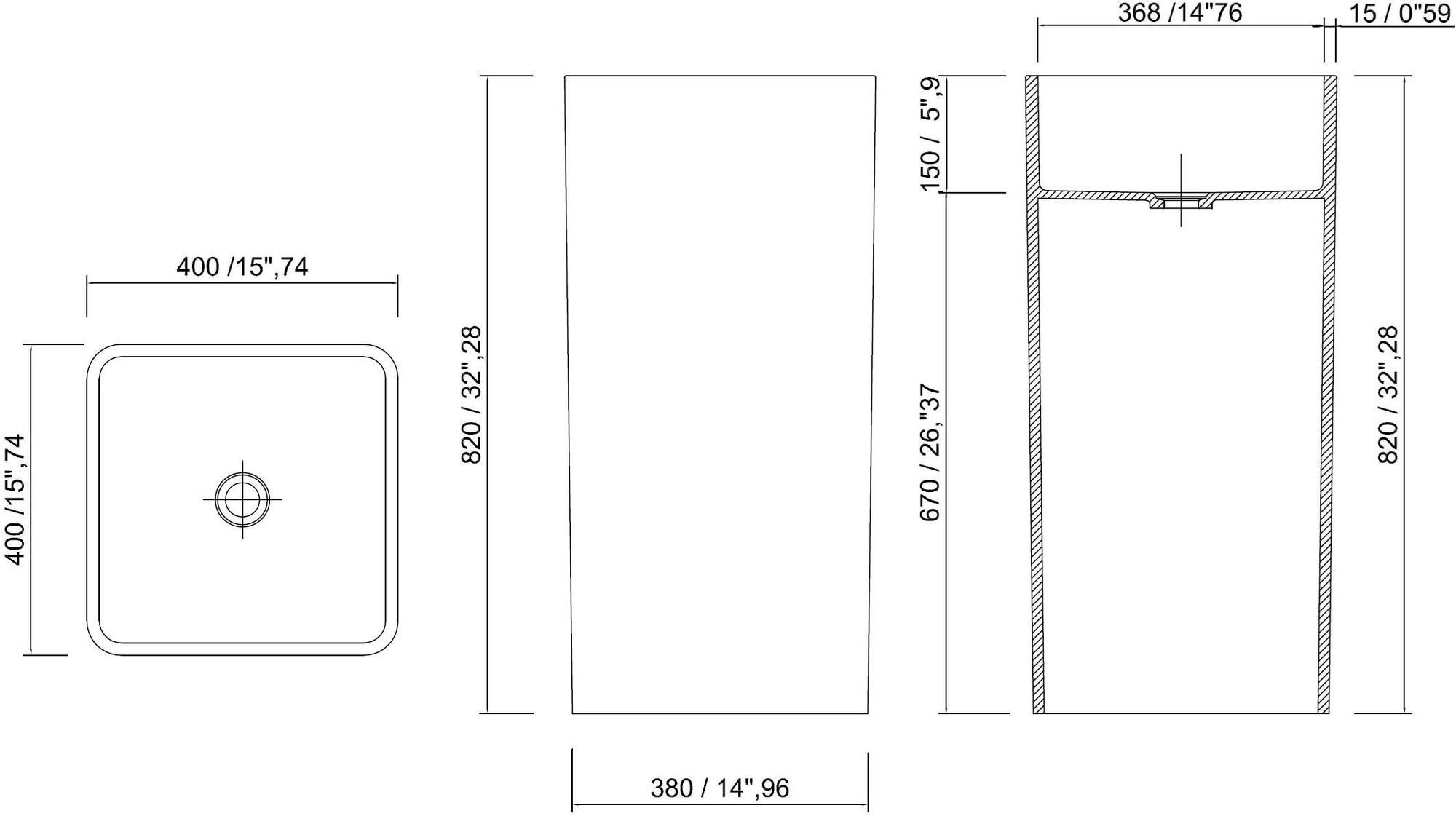 MOMA Design Отдельностоящий квадрато Lavabo с твердой поверхностью  Tbt  - Вид №2