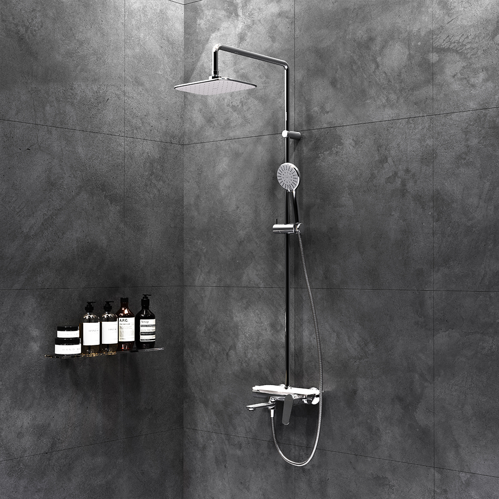 977720000 душ. система со смесителем-полкой: верх. душ 260*190 ручн. душ 120 5 режимов Damixa Origin Bit  - Вид №2