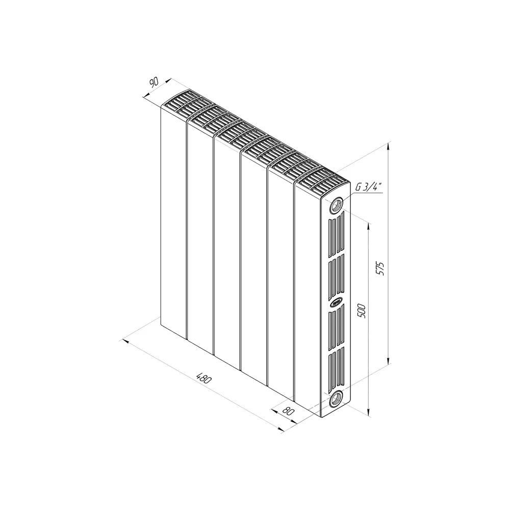 Радиатор секционный Rifar Supremo S50006RAL1015 500/90 6 секций боковое подключение биметалл бежевый 82560844 STLM-2093044 - Вид №5