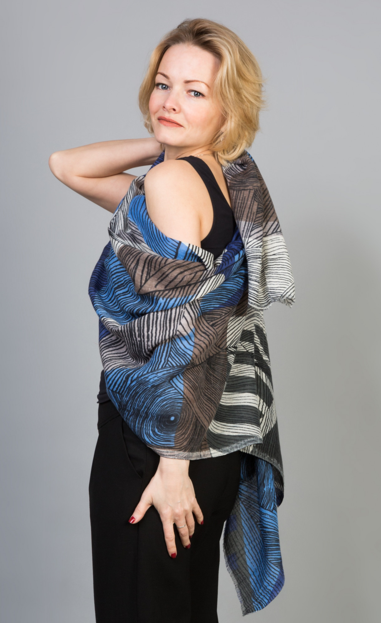 ASO_B Шарф ASO BLUE синий 70X200 хлопок PETRUSSE Santreyd 