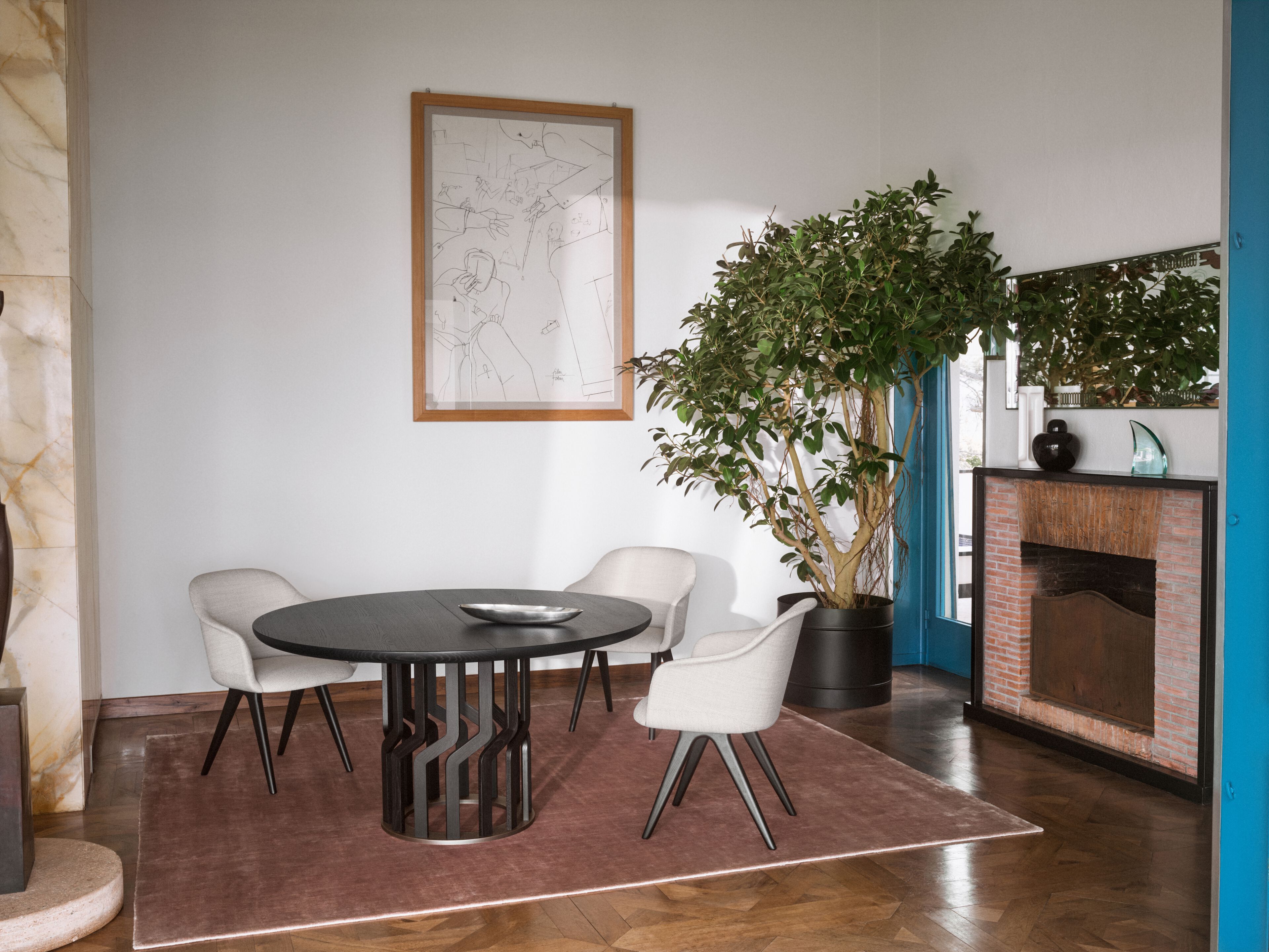 Деревянный круглый выдвижной стол Potocco плетение ARCH-00112967 - Вид №1