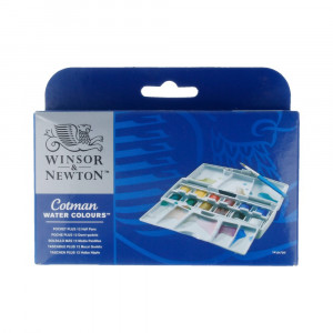 390373 Краска акварель набор Cotman карманный Pocket Plus 12 цв. со съемной палитрой и кистью Winsor&Newton