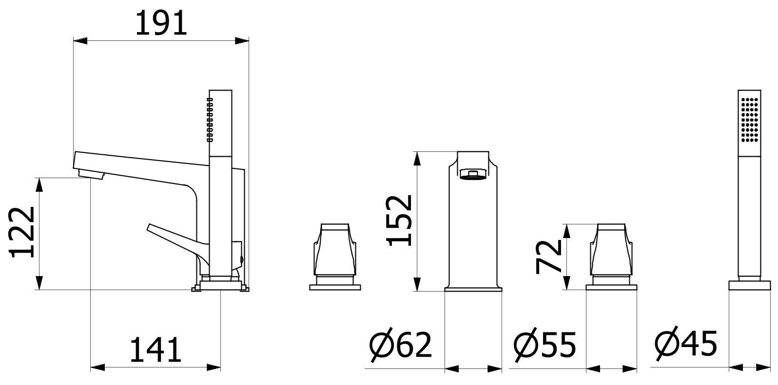 Встраиваемый смеситель для ванны с ручным душем IB Twitter ARCH-00134540 - Вид №3