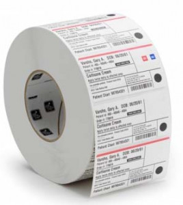 880332-025 Label, polyester, 38x25mm; thermal transfer, z-ultimate 3000t white, permanent adhesive, 76mm core Zebra