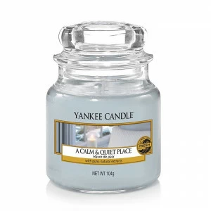 Свеча маленькая в стеклянной банке "Тишина и спокойствие" Calm and quiet place 104гр 25-45 часов YANKEE CANDLE  267944 Голубой