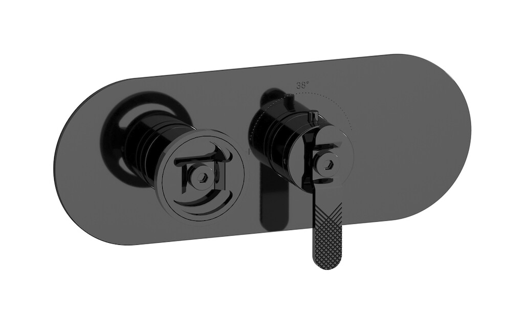 Комплект наружных частей термостата на 1 потребителей - горизонтальная овальная панель с ручками Bold WE ARE IB eua122cfnb1 Black Chrome Aqua