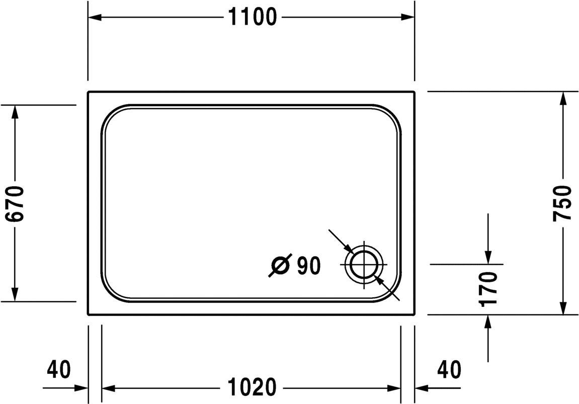 Duravit Поддон для душа прямоугольный из акрила D-code 720097000000000 - Вид №2