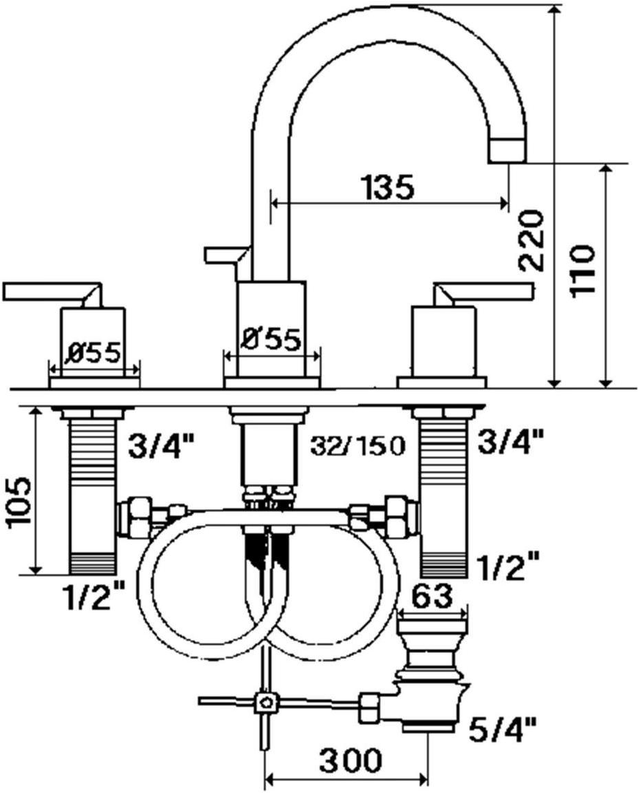 rvb Смеситель для раковины на 3 отверстия Fun 4031.--.45 - Вид №1