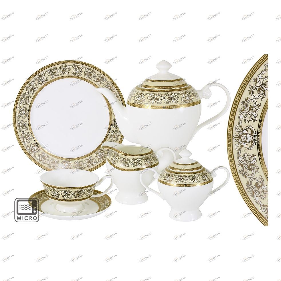 Сервиз чайный фарфоровый белый с золотым на 6 персон, 21 предмет "Престиж" ANNA LAFARG EMILY ПРЕСТИЖ 00-3946911 Белый;золото