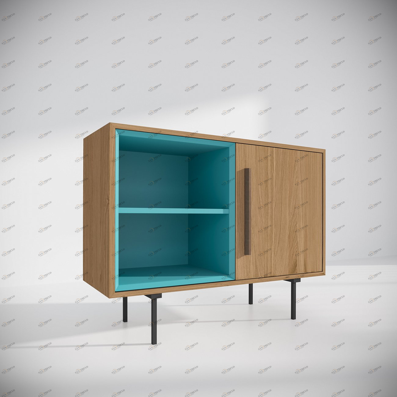 Тумба под телевизор с дверцей 80х100 см бежевая с бирюзовым Модуль-D BRAGIN DESIGN TUBE 00-3862385 Бежевый;голубой