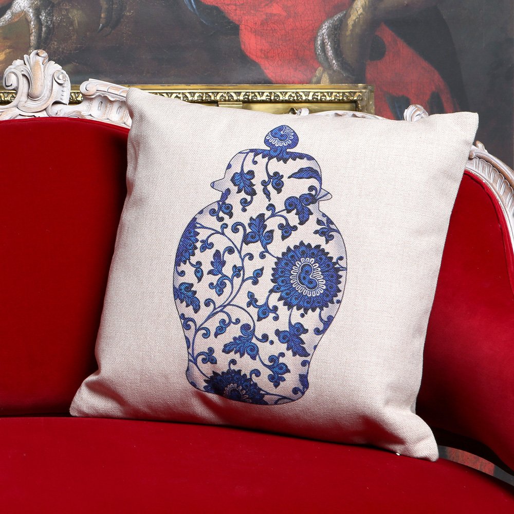 Декоративная подушка 45х45 см бело-синяя "Антик Блю" "Китайская ваза 1" BYOBJECT РИСУНОК 00-3873547 Белый;синий Object Desire  - Вид №1