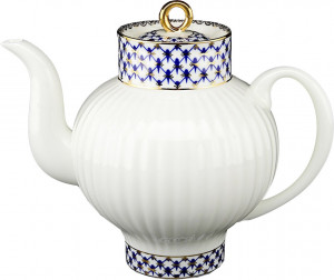 80433 Императорский фарфоровый завод Чайник заварной "Кобальтовая сетка" "Волна" 800мл Фарфор костяной