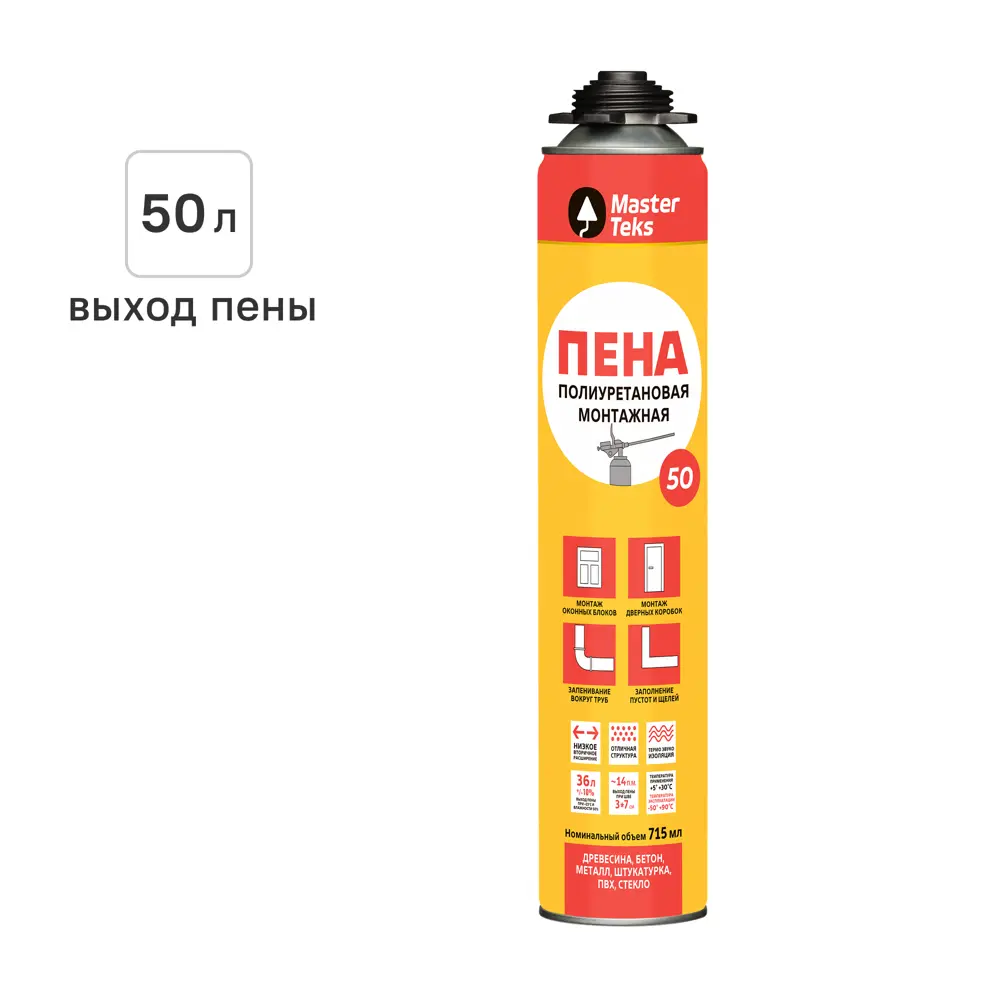Пена монтажная профессиональная Masterteks выход пены 50л всесезонная 715мл 89405525 STLM-2050735 