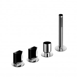 N567S  Набортный смеситель для ванны - VENEZIA INбез ручек без излива на 4 отверстия переключатель на 2 потока с кнопкой ручная лейка FIT гибкий шланг 150 см картридж керамический 90° впуски 3/4'' подводка ручки заказываются отдельно, см. раздел ''Ручки''