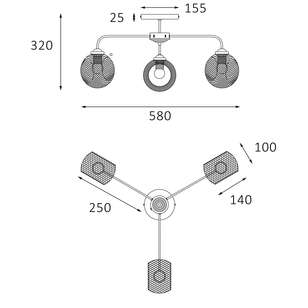 Люстра потолочная Эйр РС21386 3 лампы 10 м² цвет черный РОССВЕТ STLM-2129905 - Вид №12
