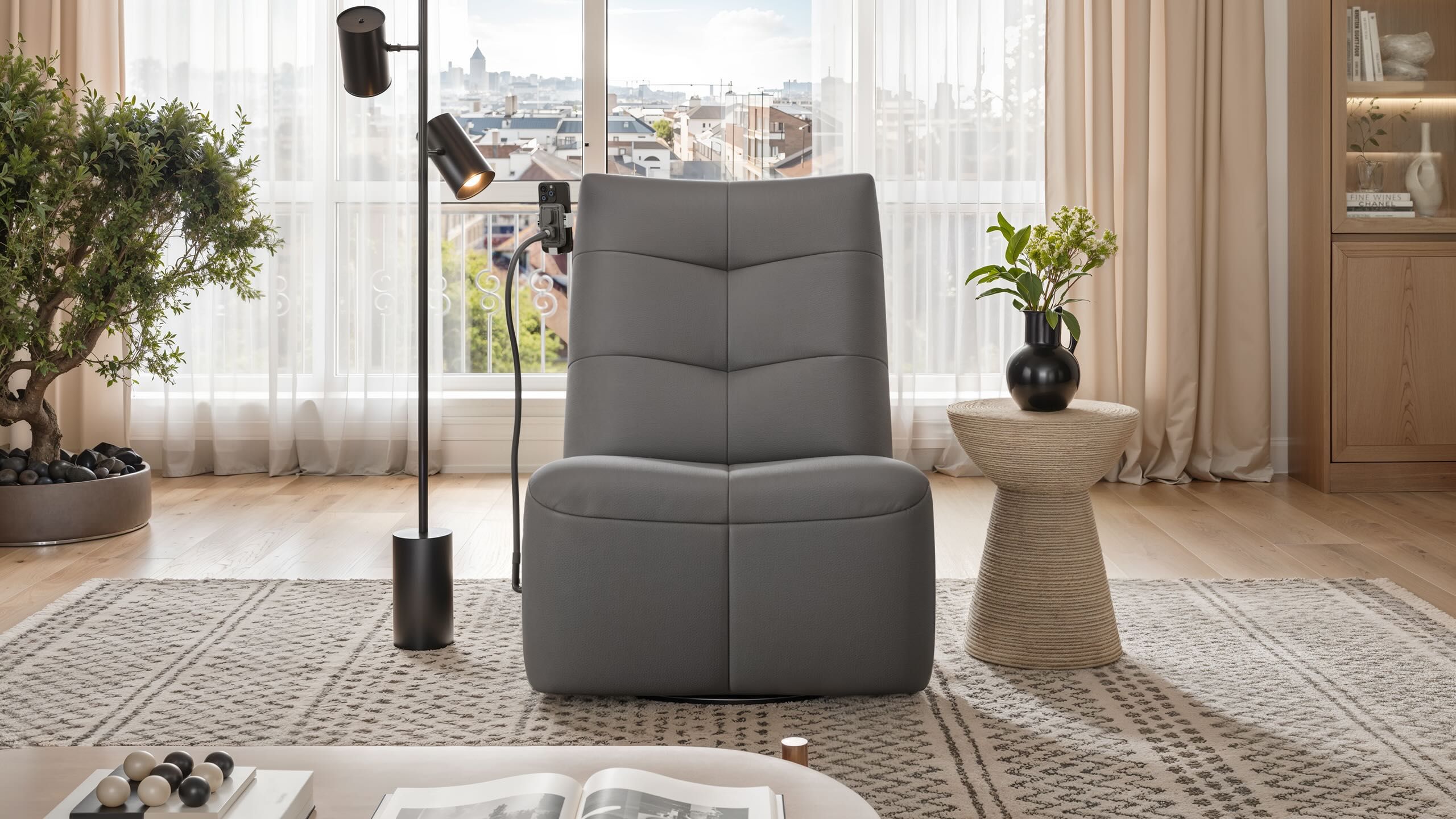 Кожаное вращающееся кресло с подставкой для ног Sofanella Lucca ARCH-00036645 - Вид №2