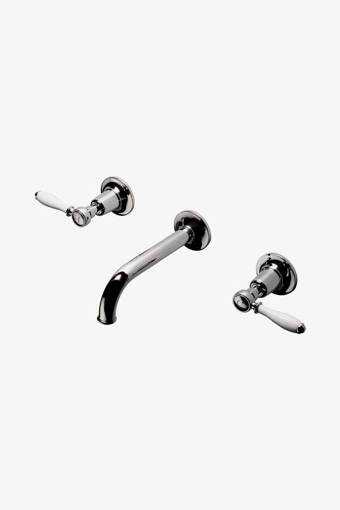 EALS48 Низкопрофильный настенный смеситель для унитаза Easton Classic с тремя отверстиями, удлиненным носиком и белыми фарфоровыми ручками Waterworks 