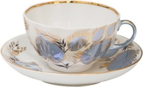 84823 Императорский фарфоровый завод Чашка чайная с блюдцем "Лунный" "Тюльпан" Фарфор твердый 