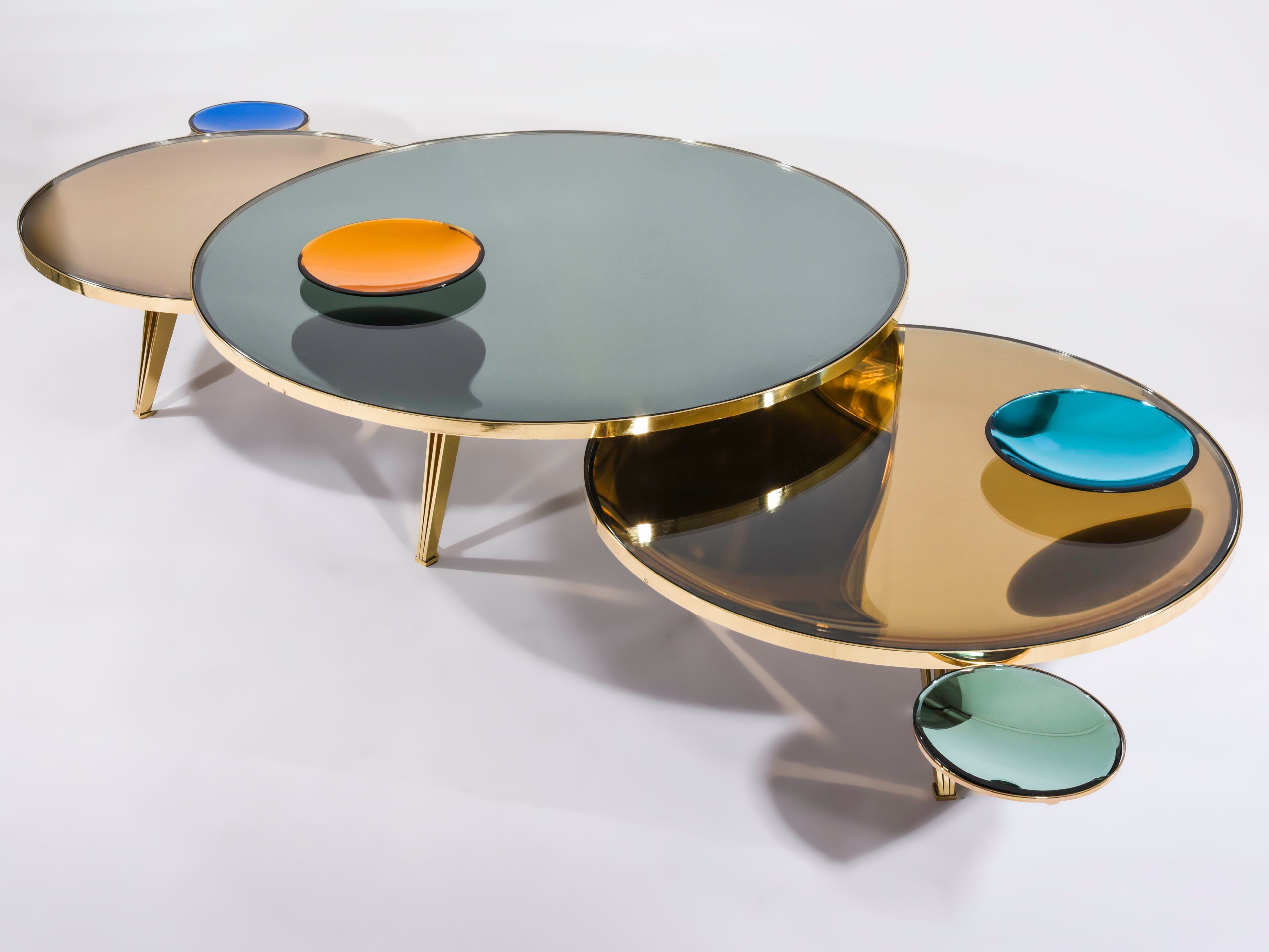 Стеклянный круглый низкий журнальный столик GASPARE ASARO RIFLESSO SET ARCH-00127550